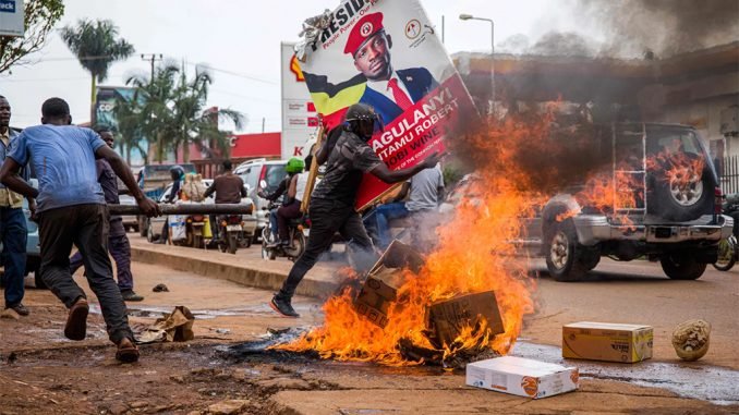 Bobi Wine's supporters in protest following his arrest