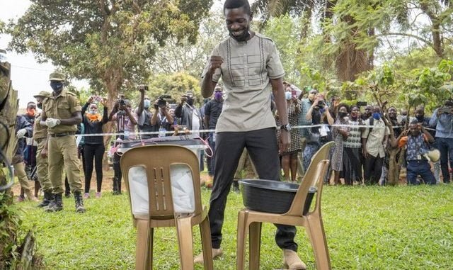 Bobi Wine casting his ballot